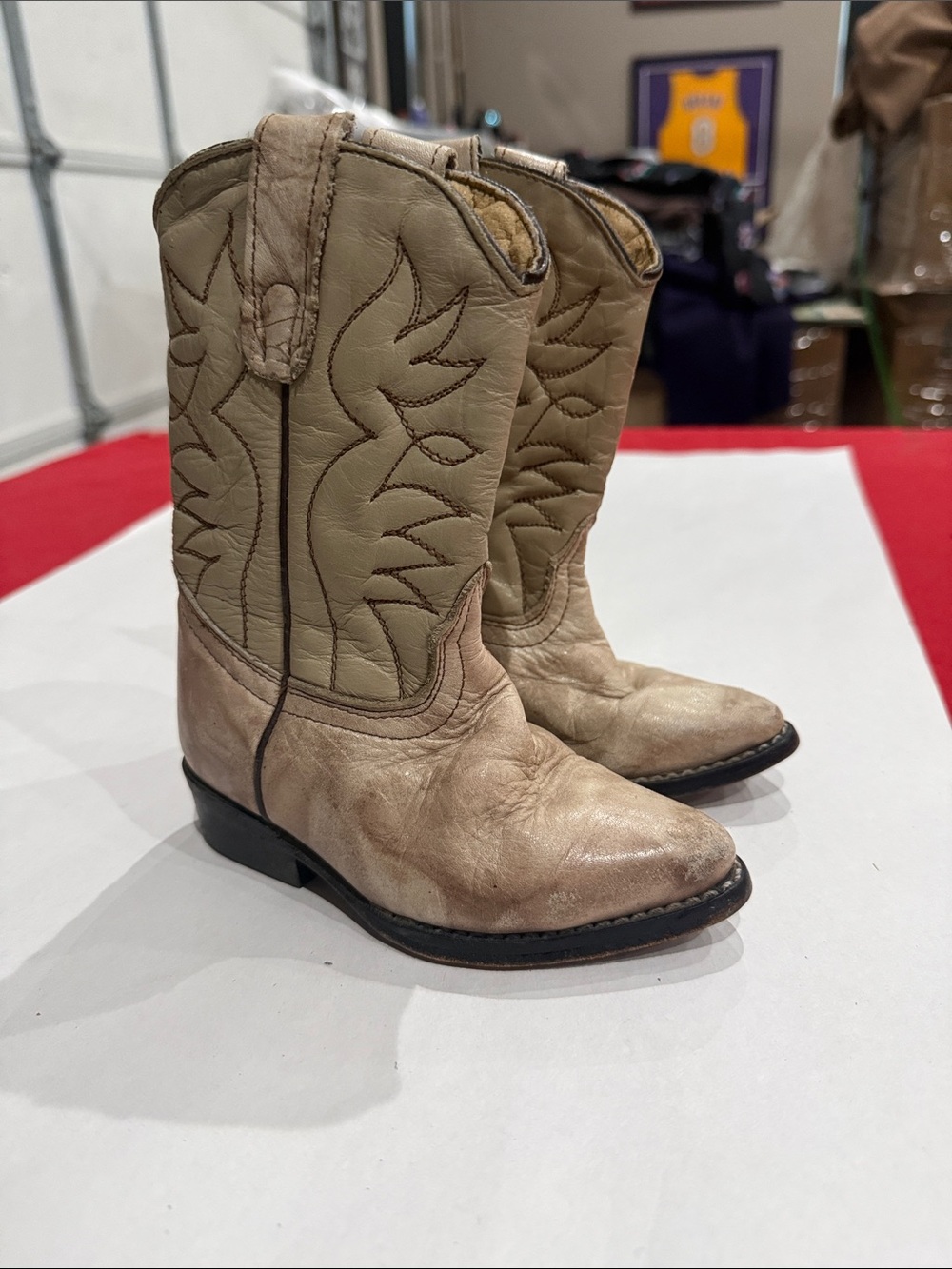 Youth Tan Leather Western Boots with Pull Tabs